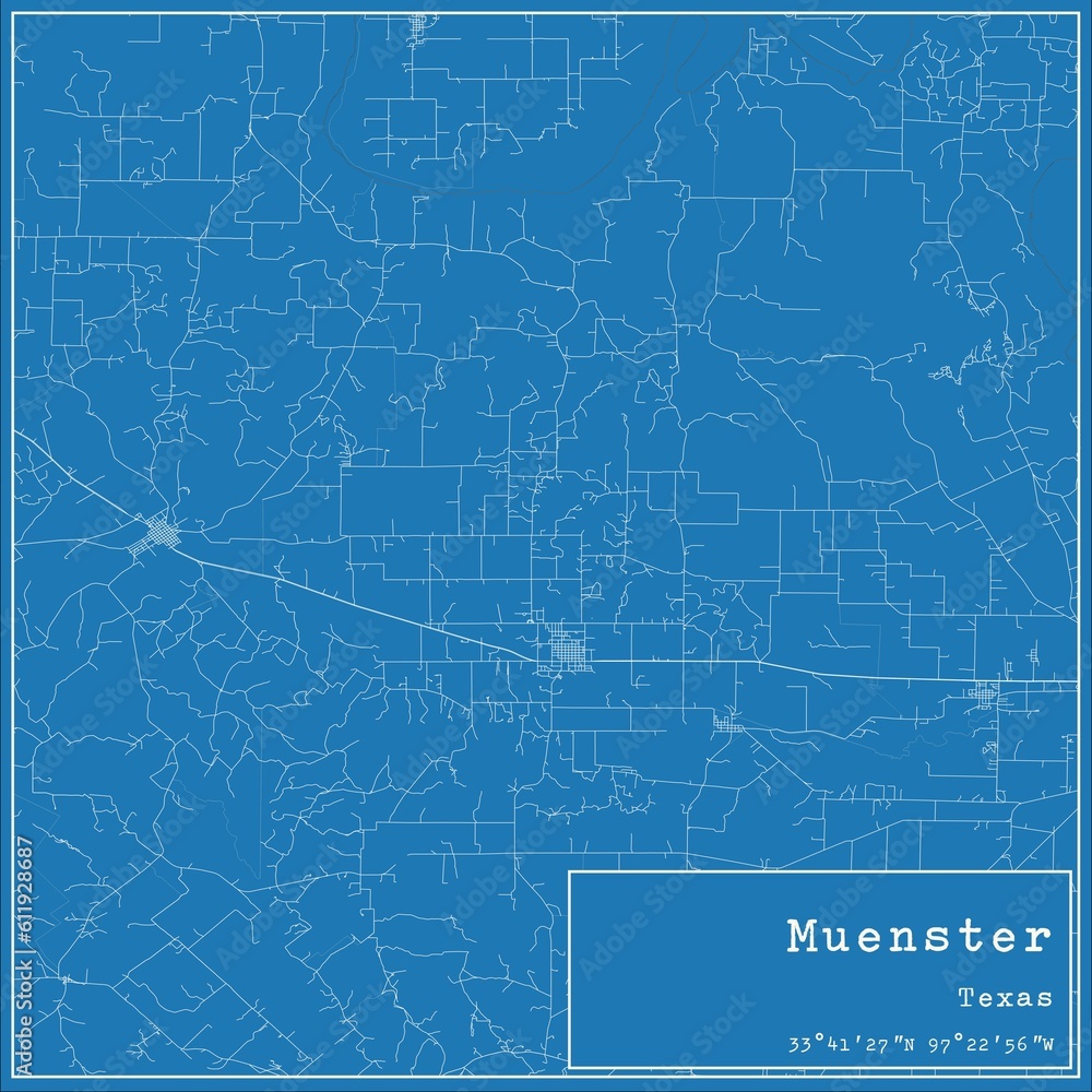 Blueprint US city map of Muenster, Texas.