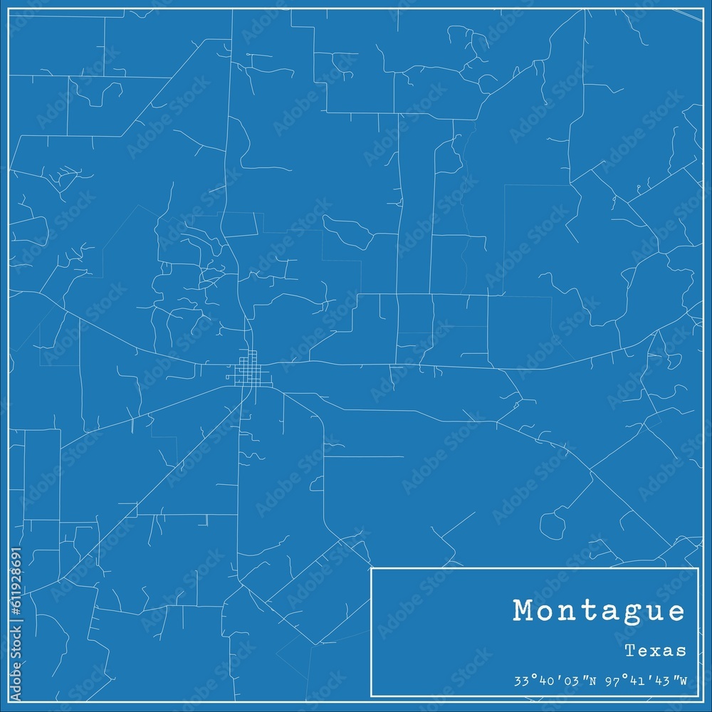 Fototapeta premium Blueprint US city map of Montague, Texas.