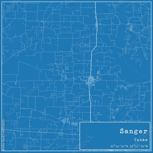 Wallpaper Mural Blueprint US city map of Sanger, Texas. Torontodigital.ca