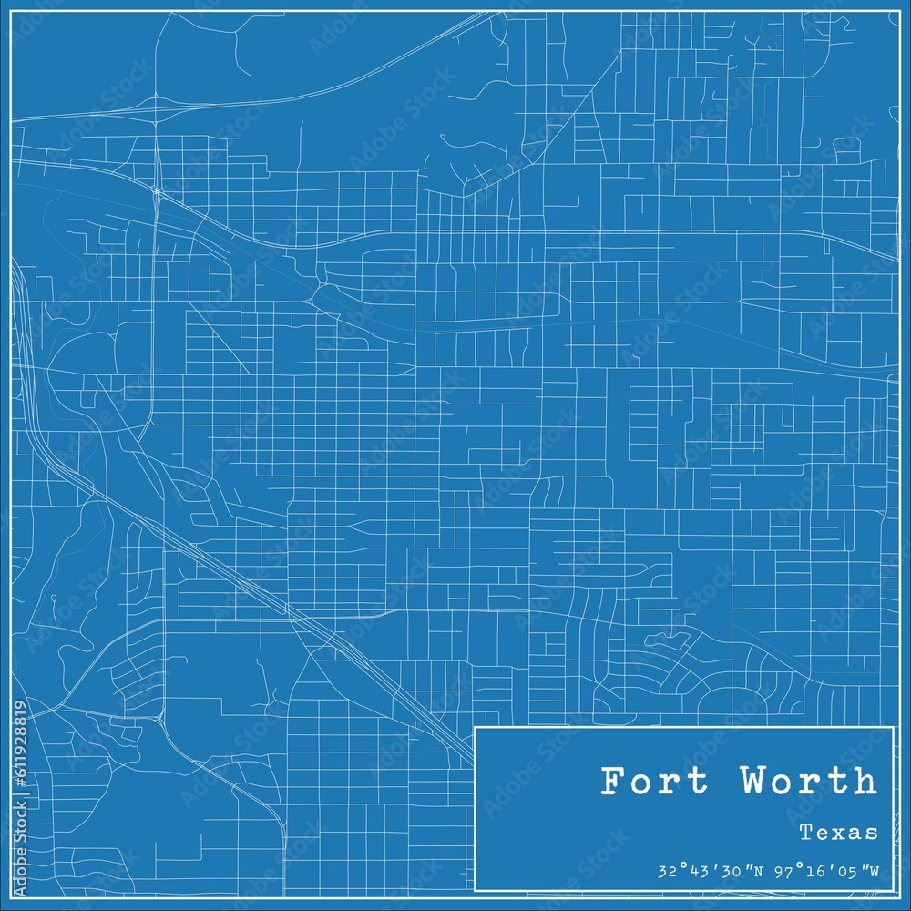 Blueprint US city map of Fort Worth, Texas. Blueprint US city map of Fort Worth, Texas.