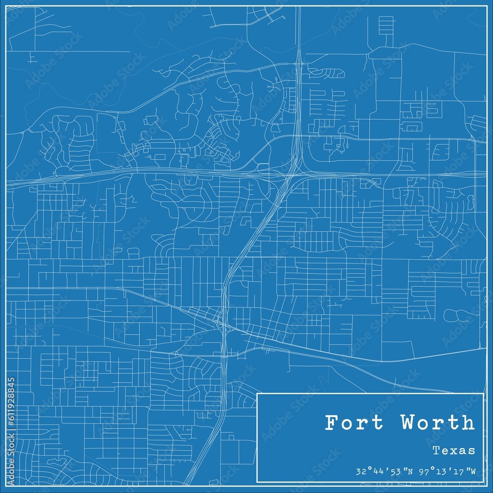 Fototapeta premium Blueprint US city map of Fort Worth, Texas.