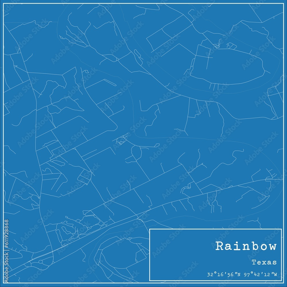 Fototapeta premium Blueprint US city map of Rainbow, Texas.