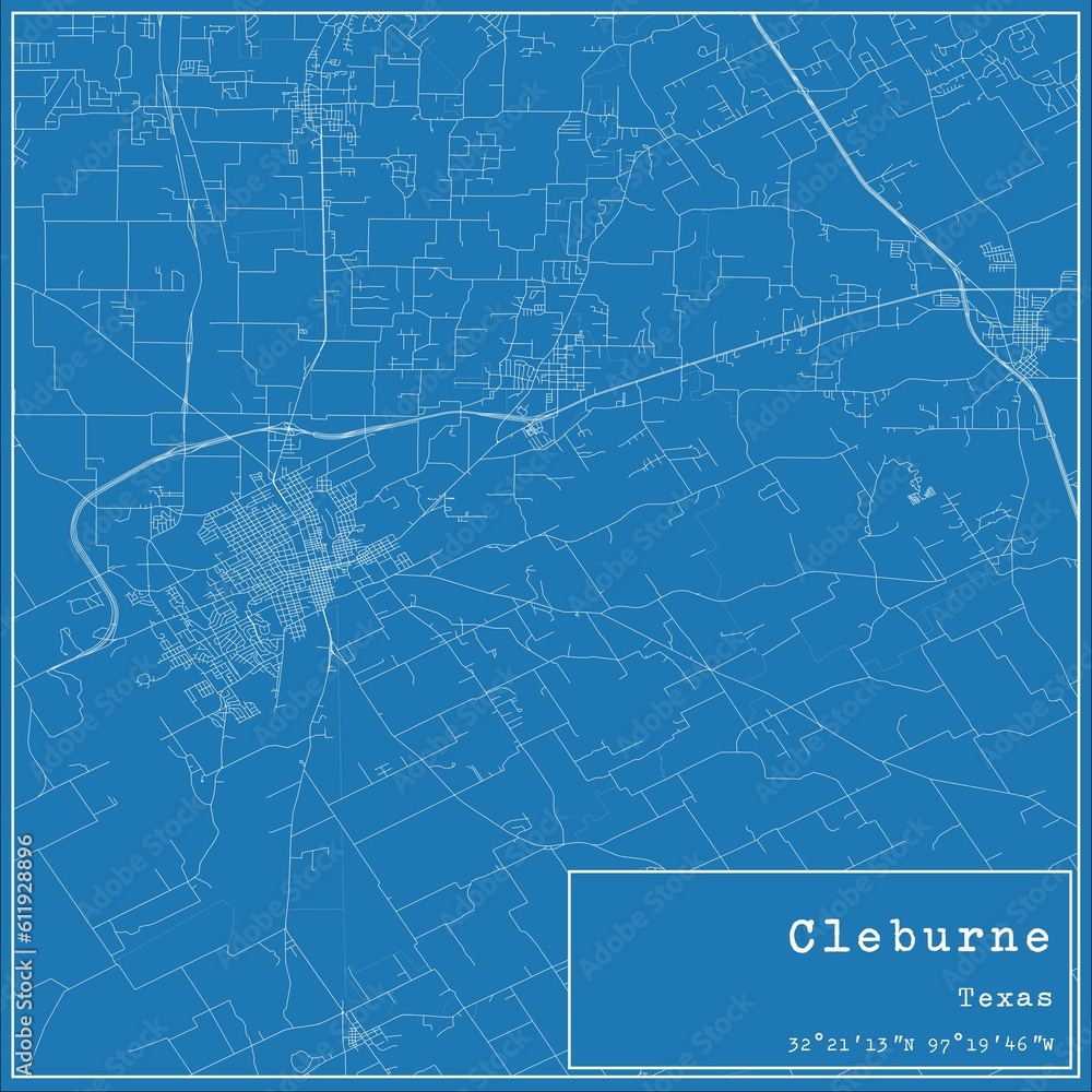 Fototapeta premium Blueprint US city map of Cleburne, Texas.