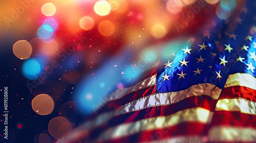 Us Flag, Happy day , Victory, art bokeh background. Generative ai
