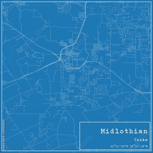 Blueprint US city map of Midlothian, Texas. photo