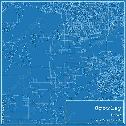 Blueprint US city map of Crowley, Texas. photo