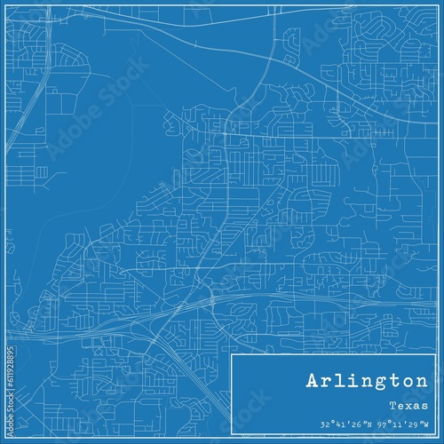 Blueprint US city map of Arlington, Texas. photo