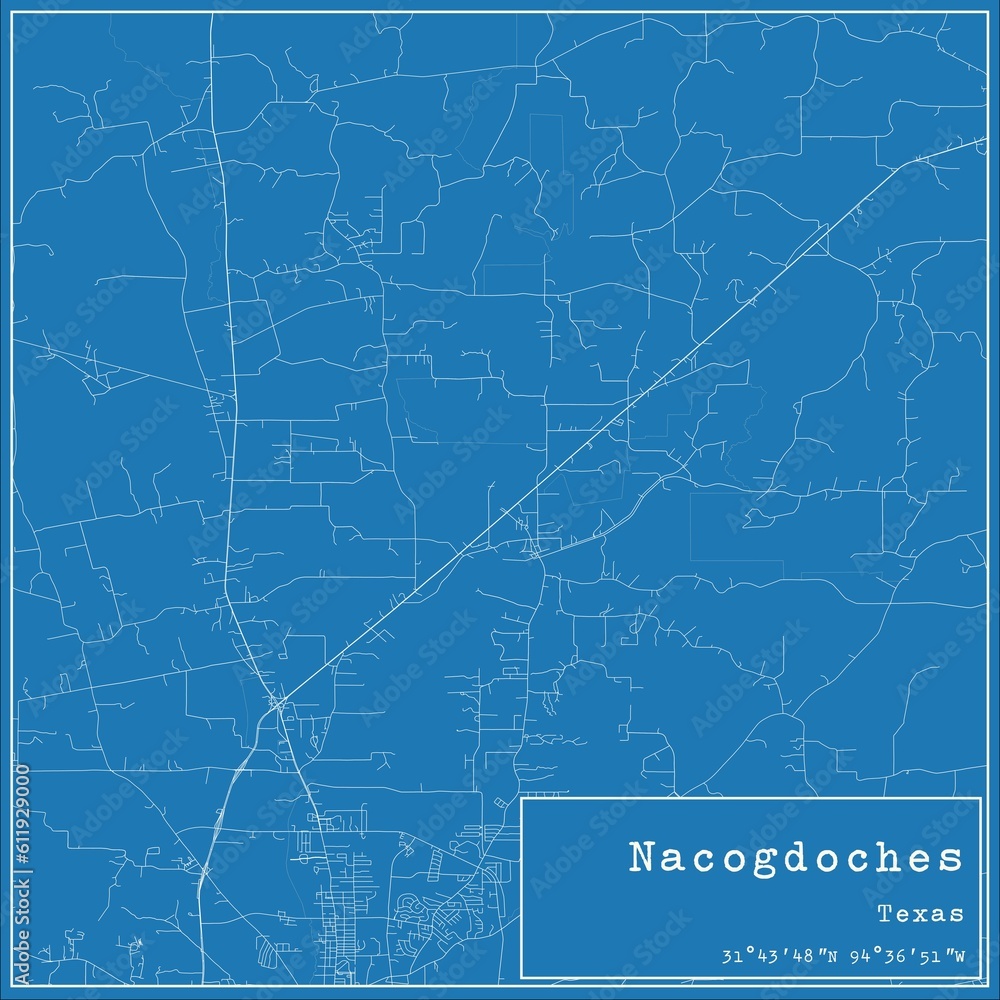 Fototapeta premium Blueprint US city map of Nacogdoches, Texas.
