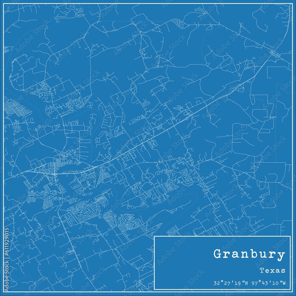 Fototapeta premium Blueprint US city map of Granbury, Texas.