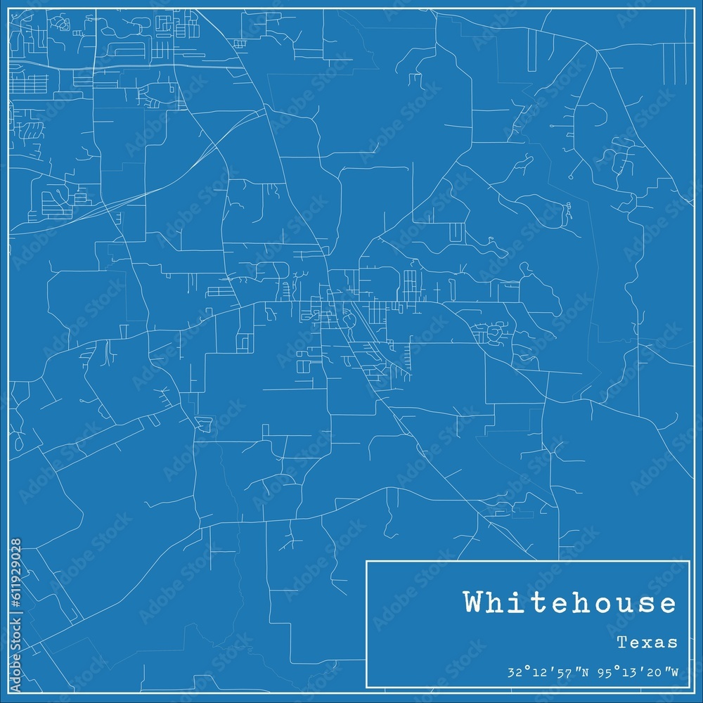 Blueprint US city map of Whitehouse, Texas.
