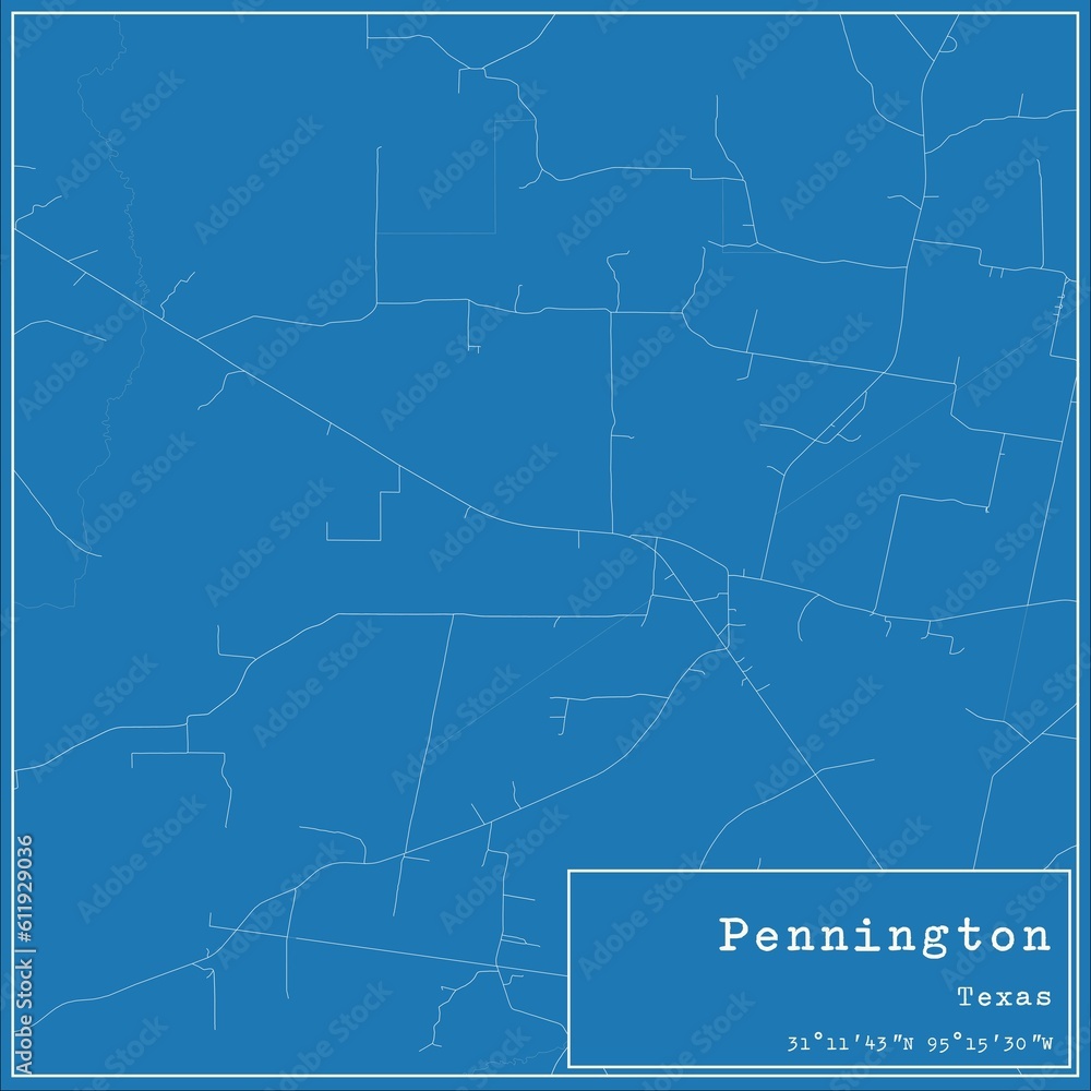 Fototapeta premium Blueprint US city map of Pennington, Texas.