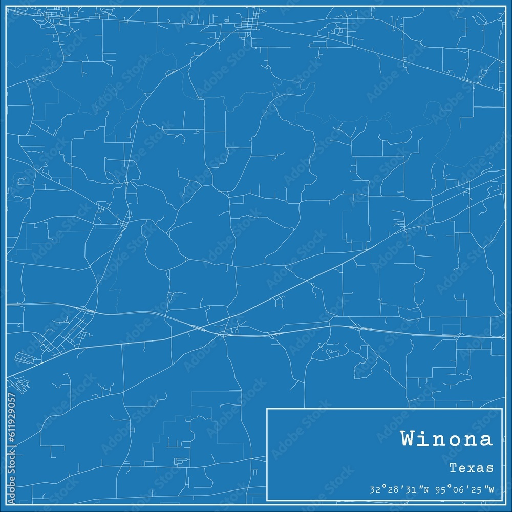 Blueprint US city map of Winona, Texas.