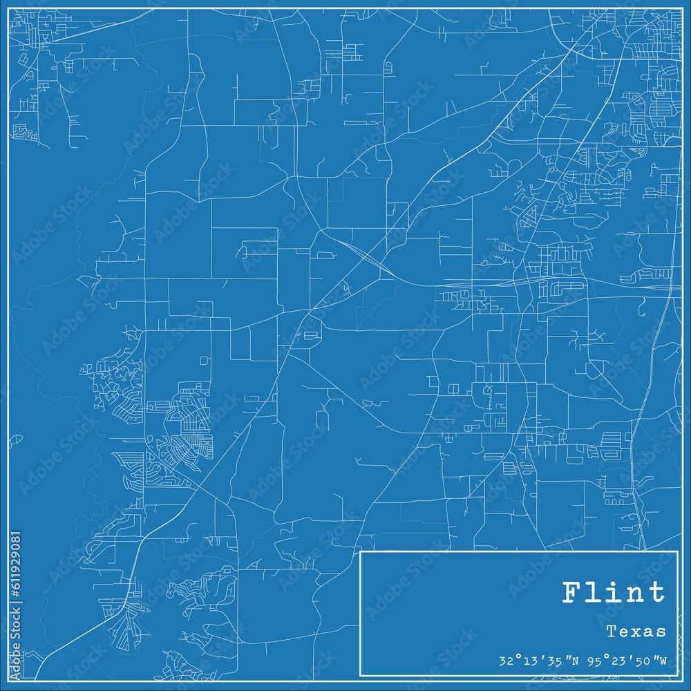 Blueprint US city map of Flint, Texas.