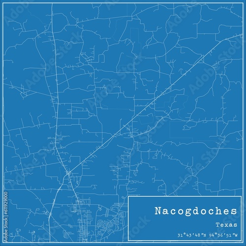 Blueprint US city map of Nacogdoches, Texas.