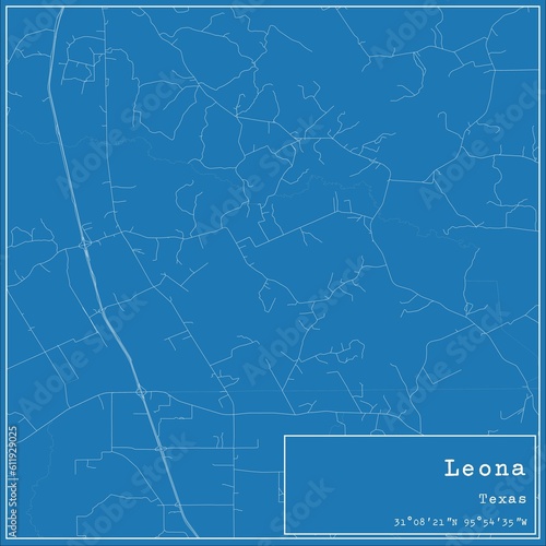 Blueprint US city map of Leona, Texas.