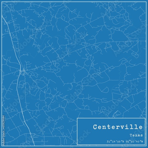 Blueprint US city map of Centerville, Texas. photo