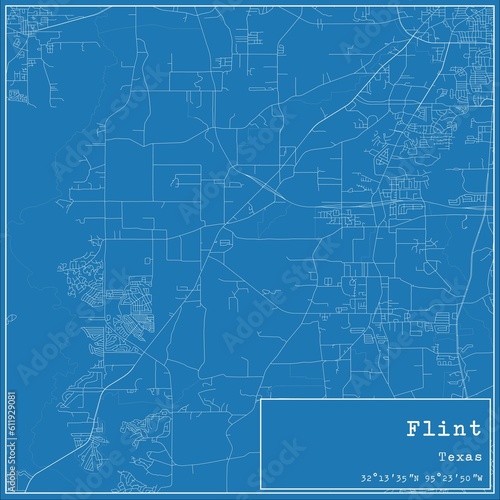 Blueprint US city map of Flint  Texas.