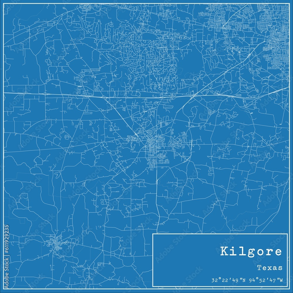 Blueprint US city map of Kilgore, Texas. Blueprint US city map of Kilgore, Texas.