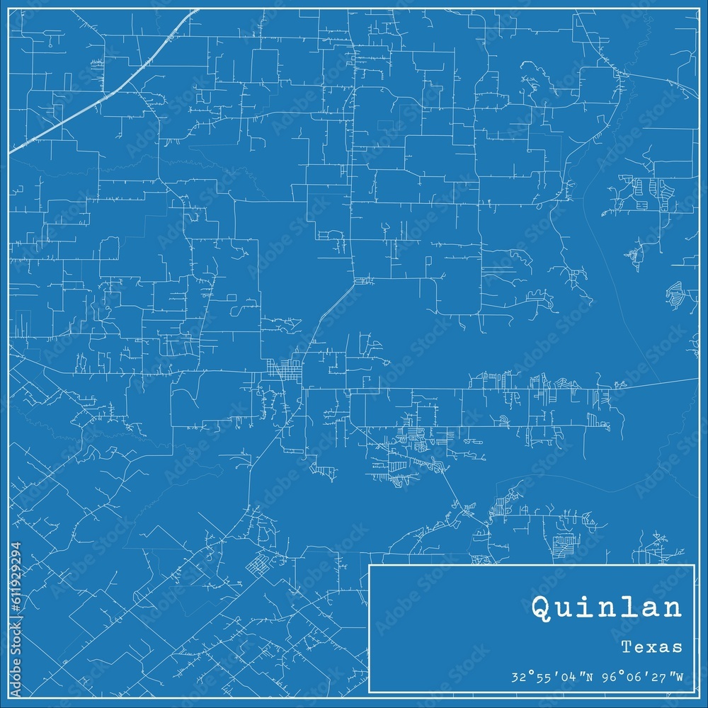 Blueprint US city map of Quinlan, Texas.