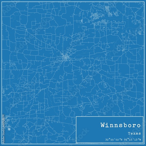 Blueprint US city map of Winnsboro, Texas. photo