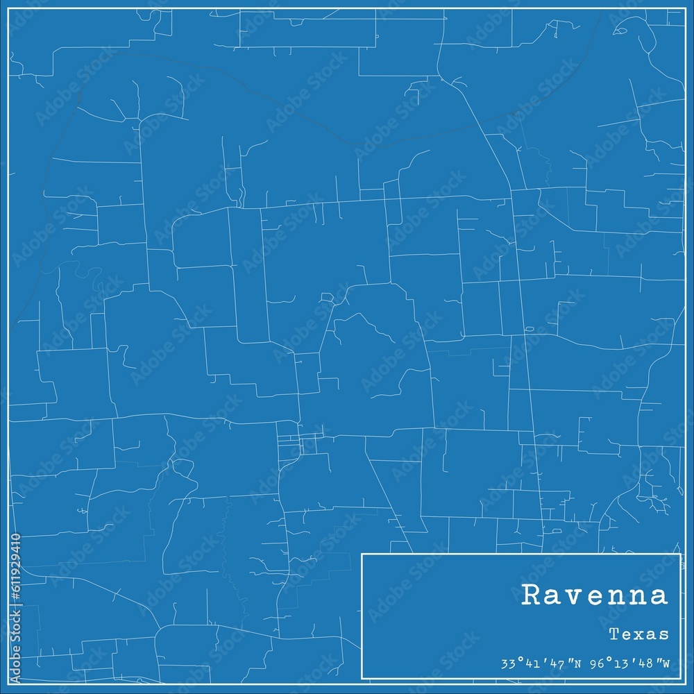 Blueprint US city map of Ravenna, Texas. Blueprint US city map of Ravenna, Texas.