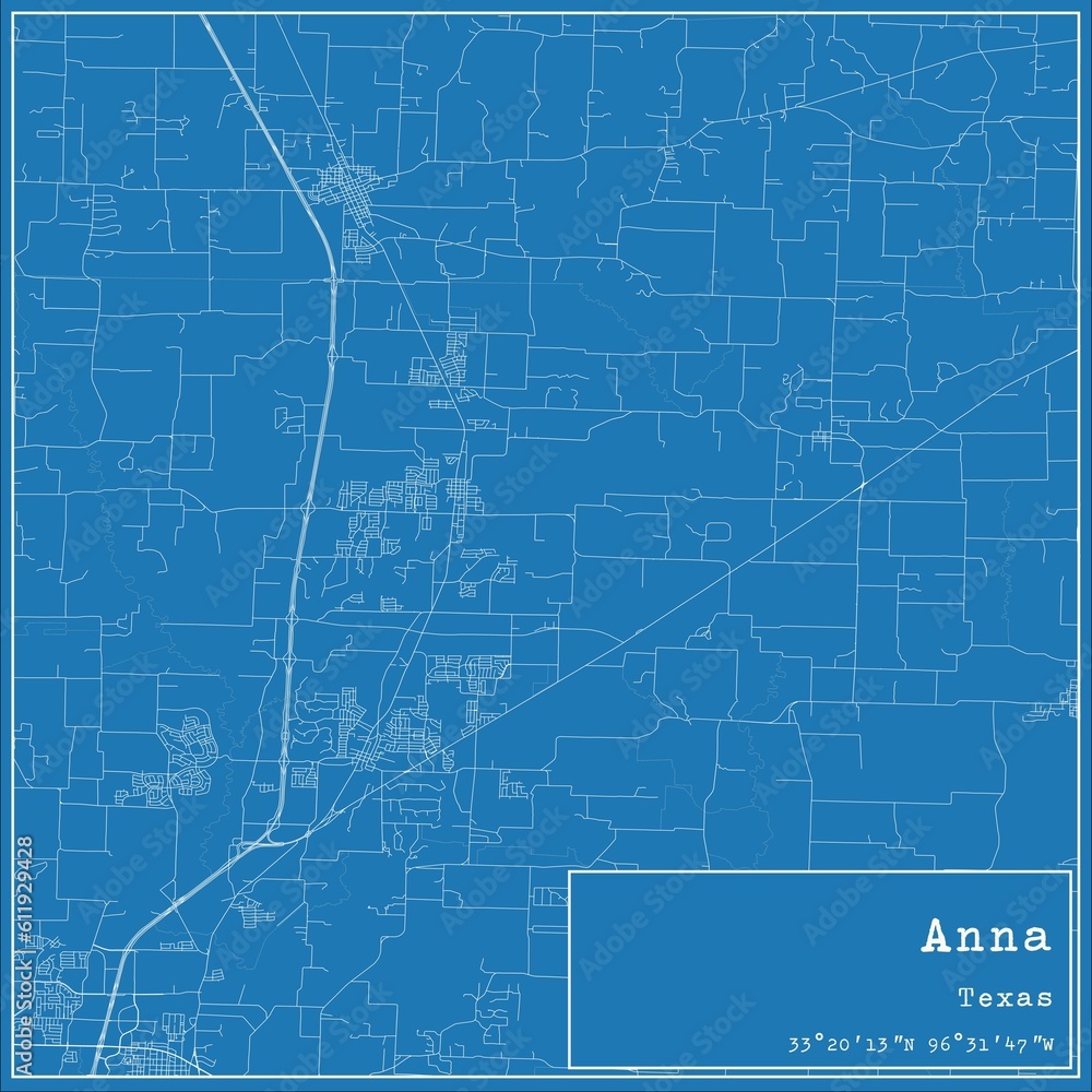 Blueprint US city map of Anna, Texas.