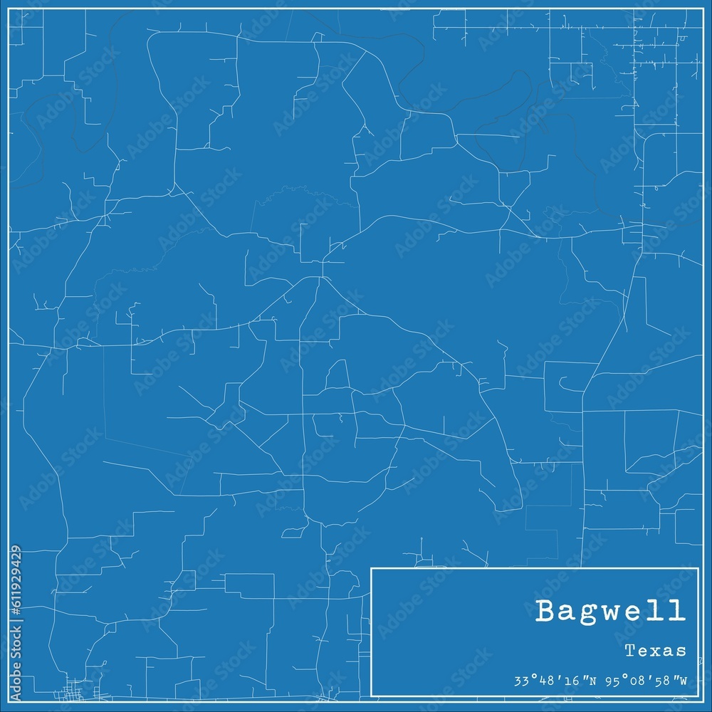 Fototapeta premium Blueprint US city map of Bagwell, Texas.