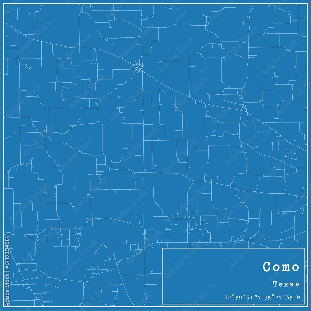 Blueprint US city map of Como, Texas.