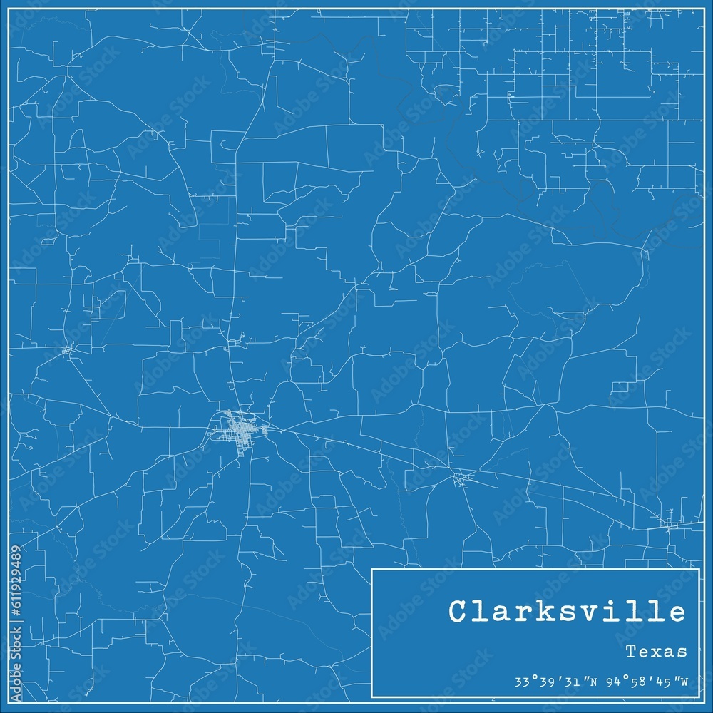 Blueprint US city map of Clarksville, Texas. Blueprint US city map of Clarksville, Texas.