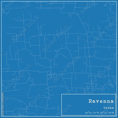 Blueprint US city map of Ravenna, Texas. photo