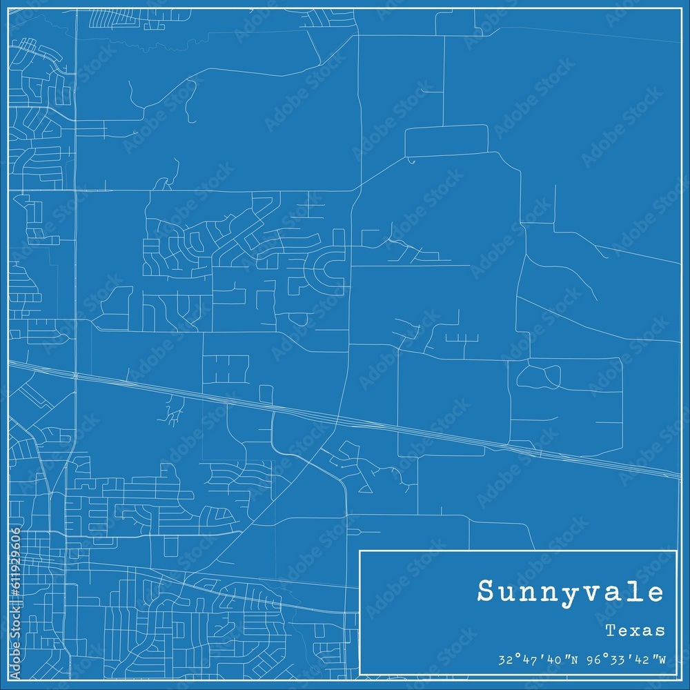 Fototapeta premium Blueprint US city map of Sunnyvale, Texas.