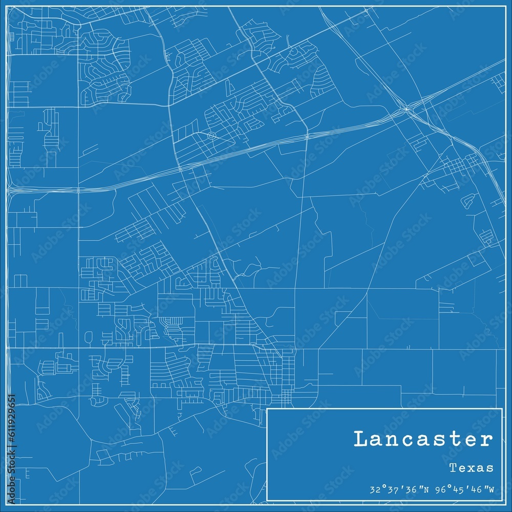 Fototapeta premium Blueprint US city map of Lancaster, Texas.