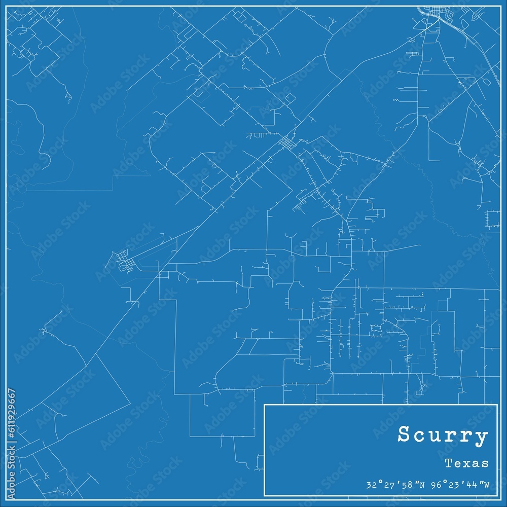 Blueprint US city map of Scurry, Texas.