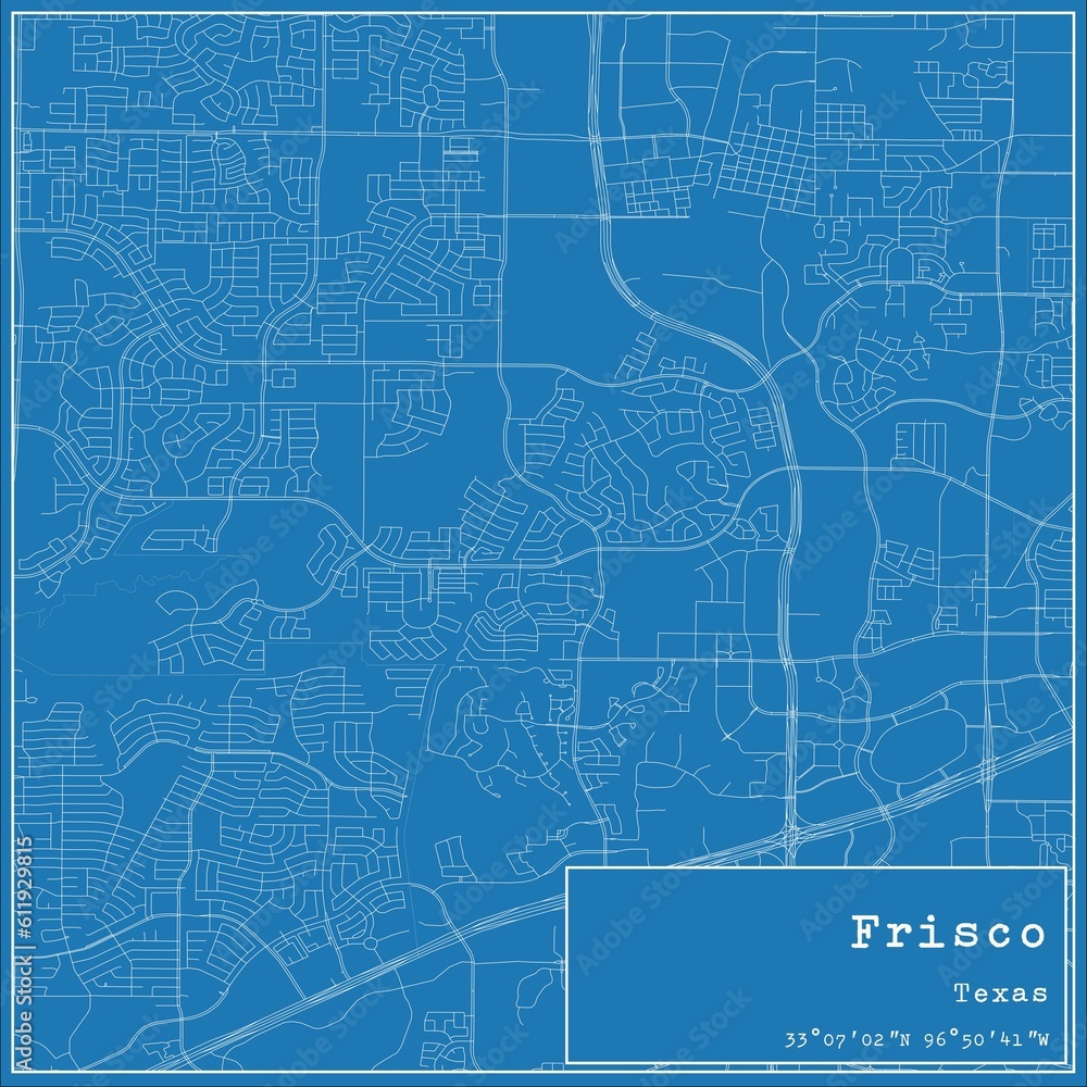 Blueprint US city map of Frisco, Texas. Blueprint US city map of Frisco, Texas.