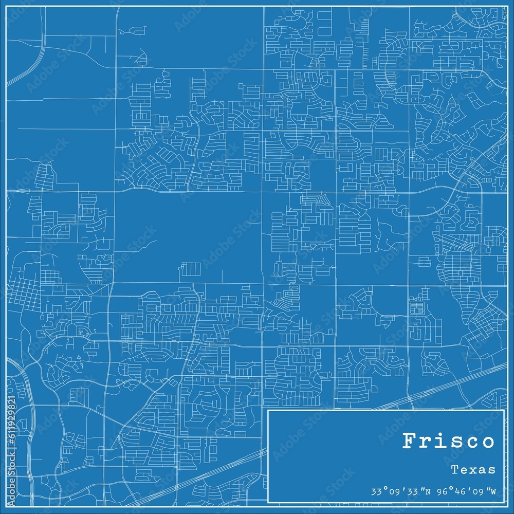 Fototapeta premium Blueprint US city map of Frisco, Texas.