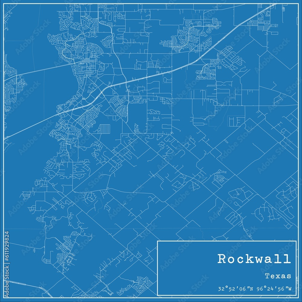 Blueprint US city map of Rockwall, Texas.