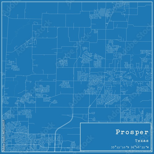 Blueprint US city map of Prosper, Texas.