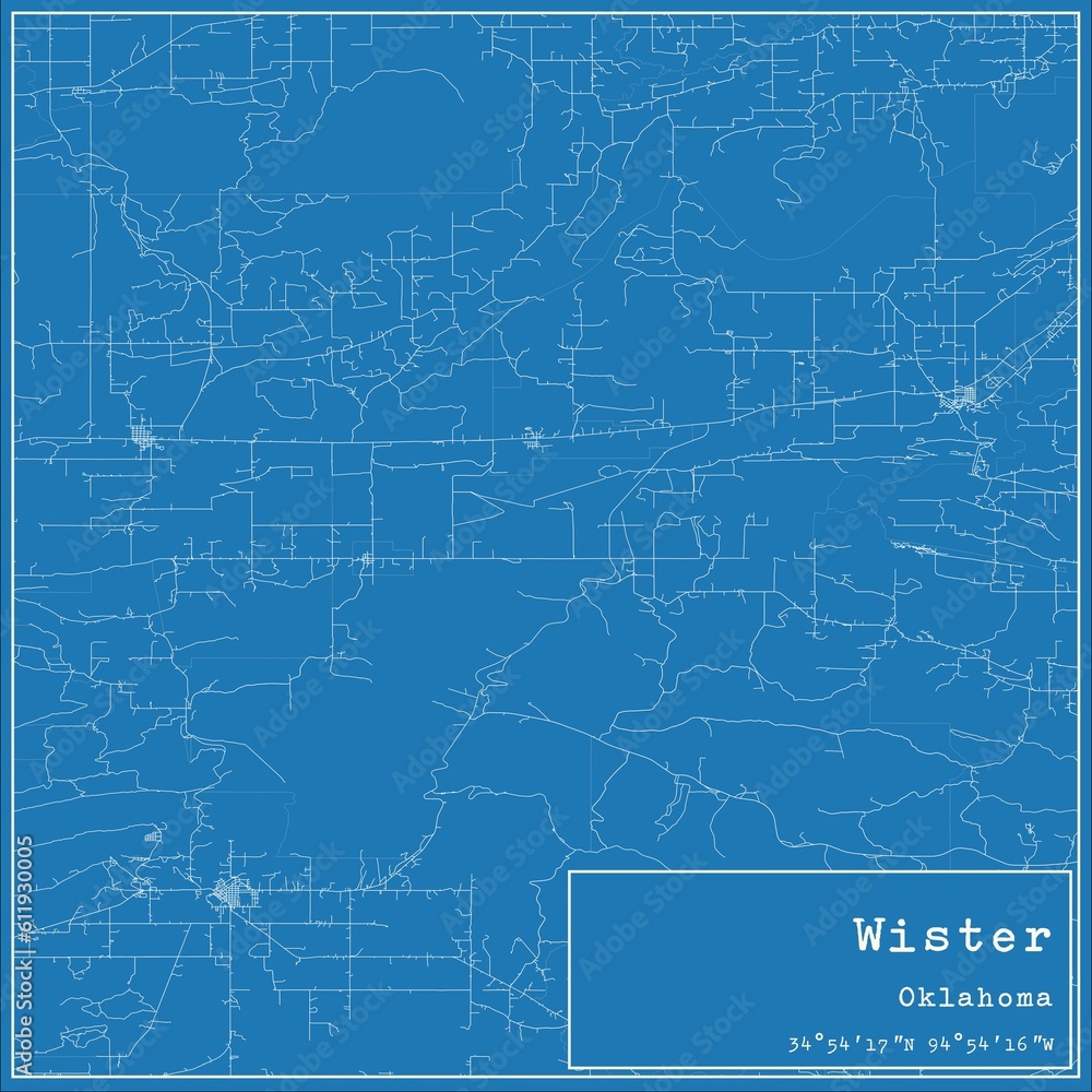 Blueprint US city map of Wister, Oklahoma.