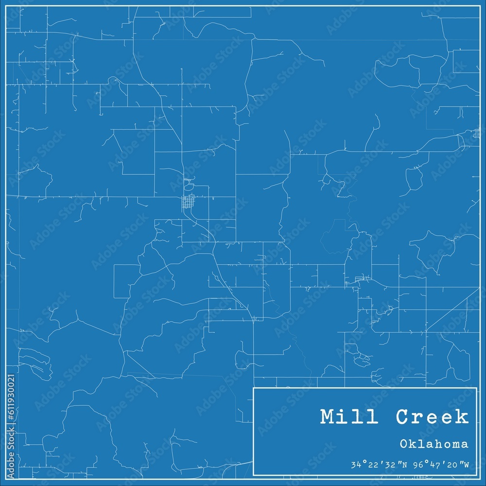 Blueprint US city map of Mill Creek, Oklahoma. Blueprint US city map of Mill Creek, Oklahoma.