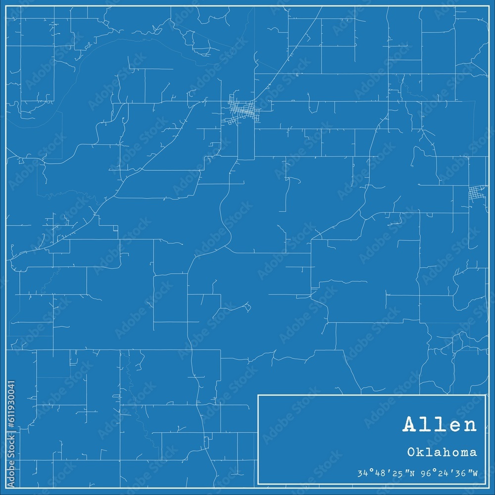 Blueprint US city map of Allen, Oklahoma.