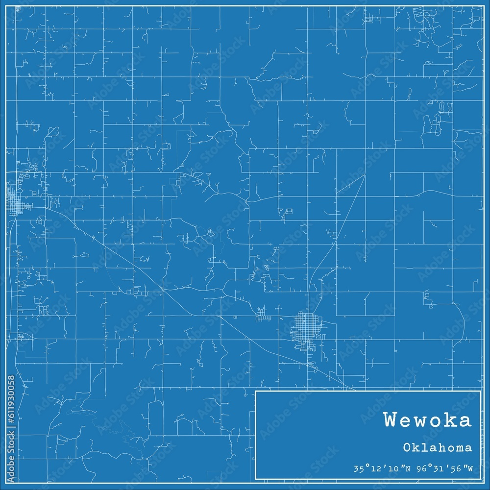 Blueprint US city map of Wewoka, Oklahoma. Blueprint US city map of Wewoka, Oklahoma.