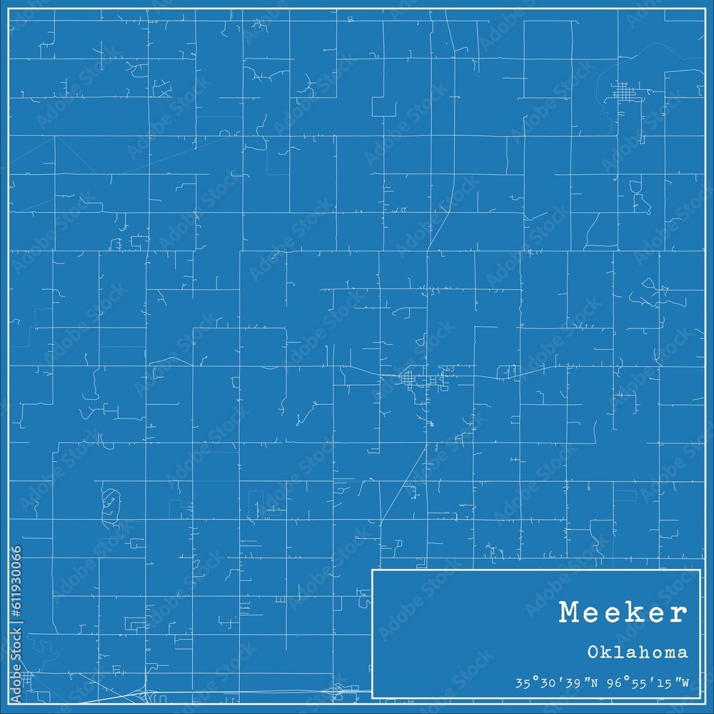 Blueprint US city map of Meeker, Oklahoma. Blueprint US city map of Meeker, Oklahoma.
