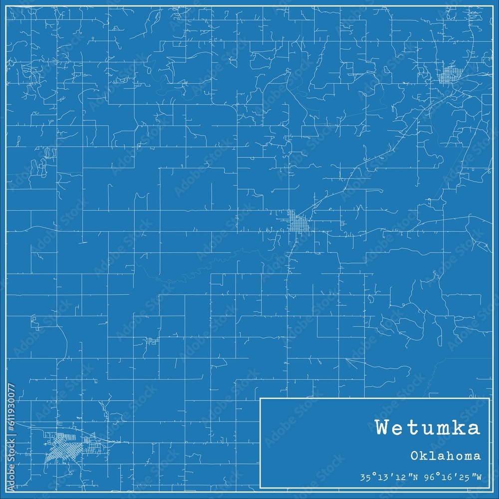 Blueprint US city map of Wetumka, Oklahoma.