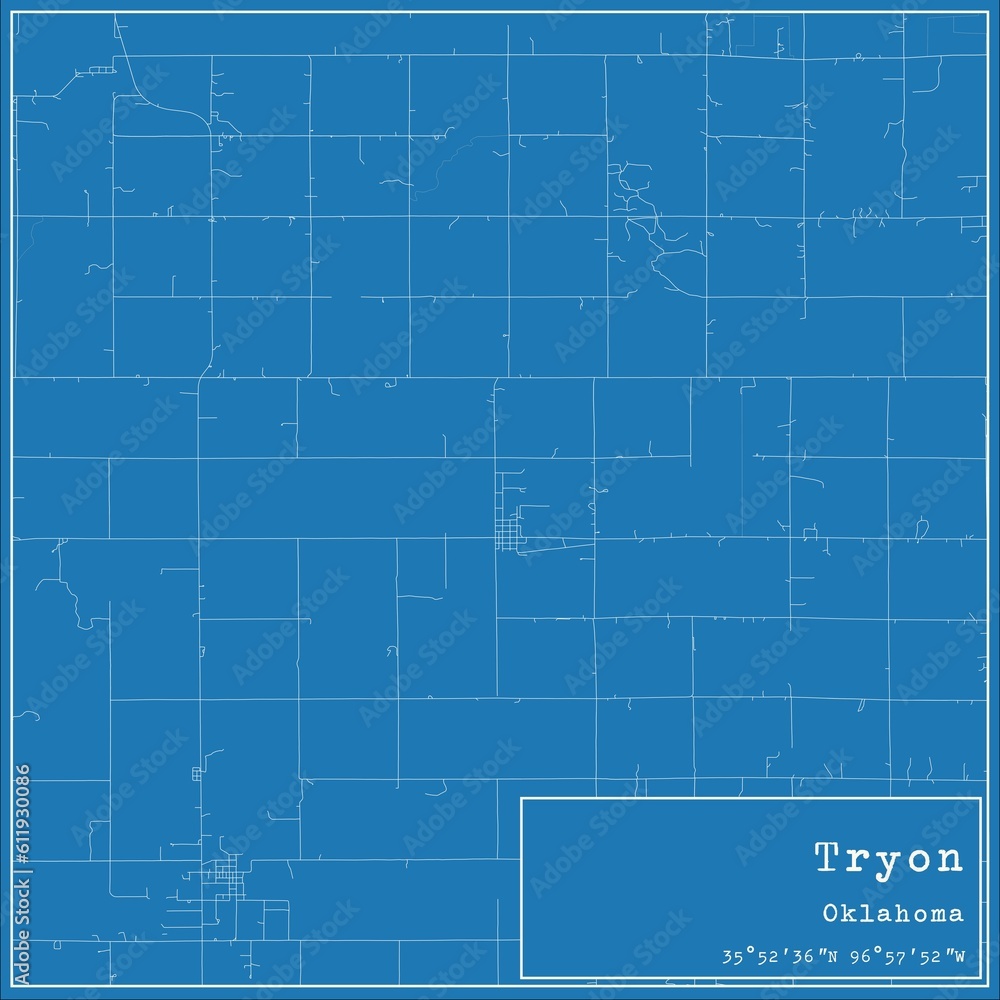 Fototapeta premium Blueprint US city map of Tryon, Oklahoma.