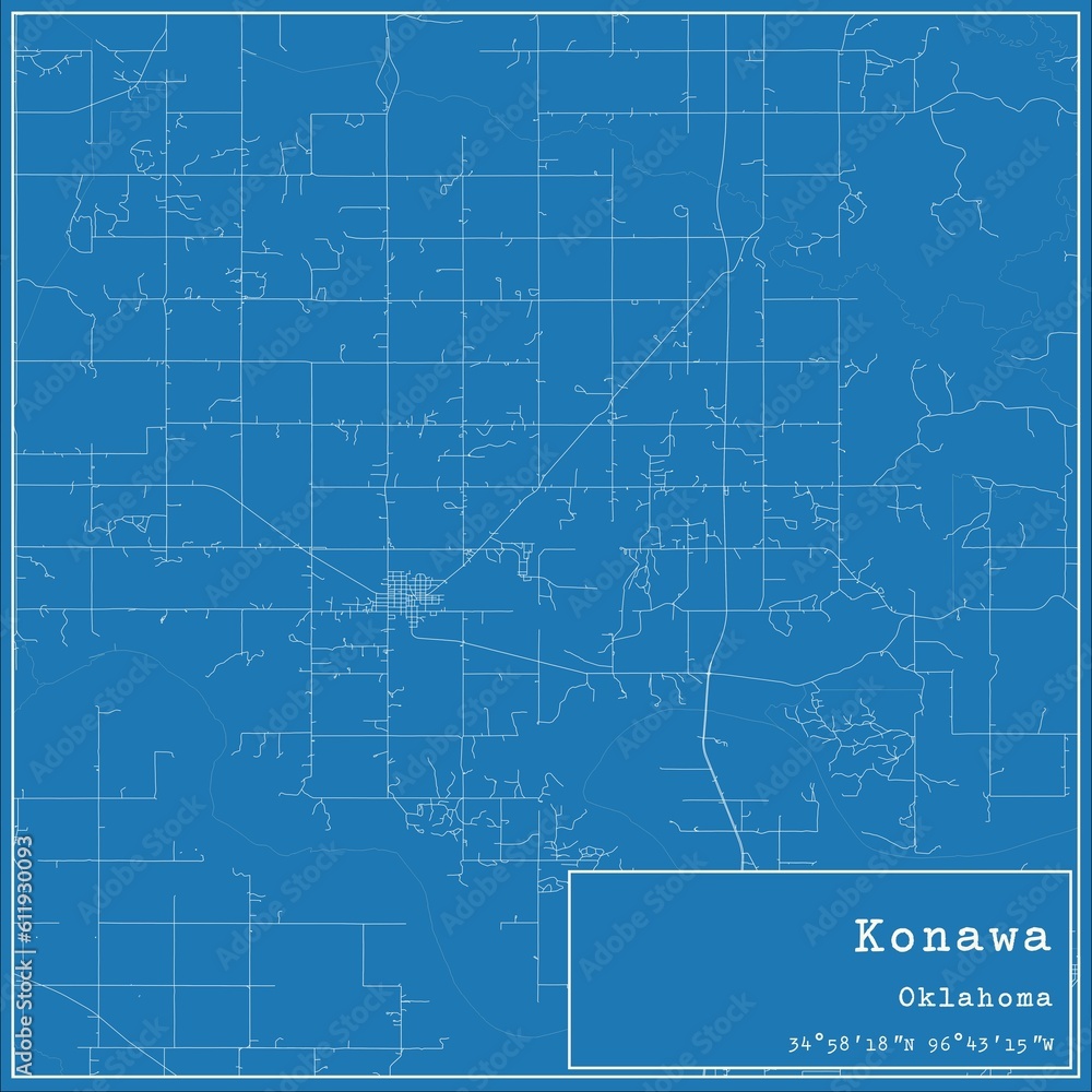 Blueprint US city map of Konawa, Oklahoma. Blueprint US city map of Konawa, Oklahoma.