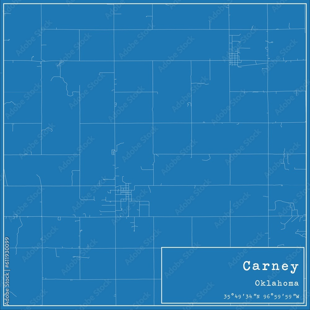 Blueprint US city map of Carney, Oklahoma.