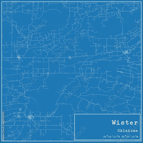 Blueprint US city map of Wister, Oklahoma. photo
