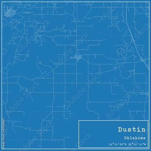 Blueprint US city map of Dustin, Oklahoma. photo