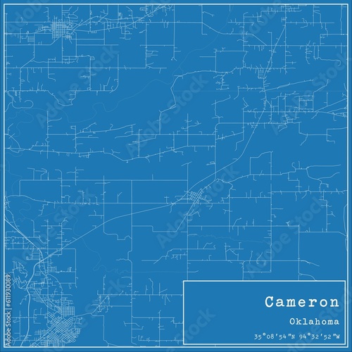 Blueprint US city map of Cameron, Oklahoma.
