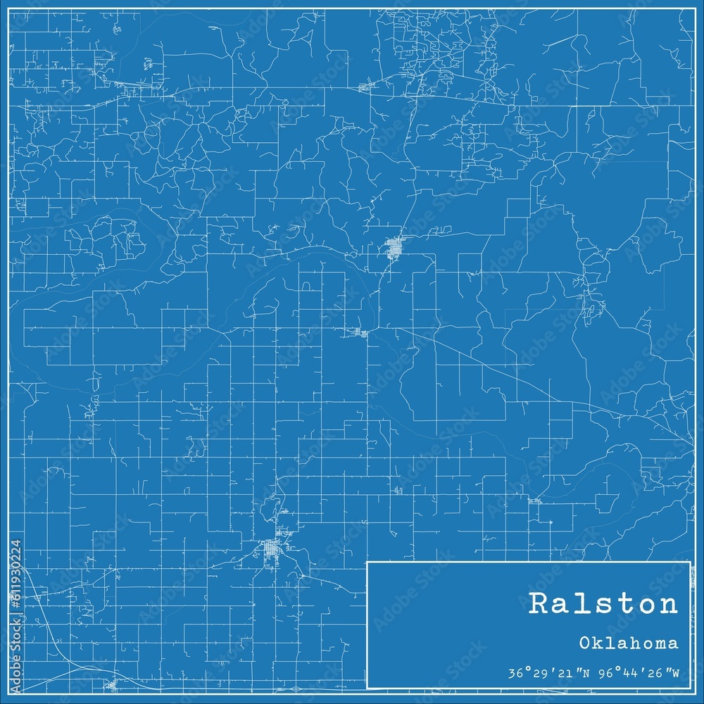 Blueprint US city map of Ralston, Oklahoma.